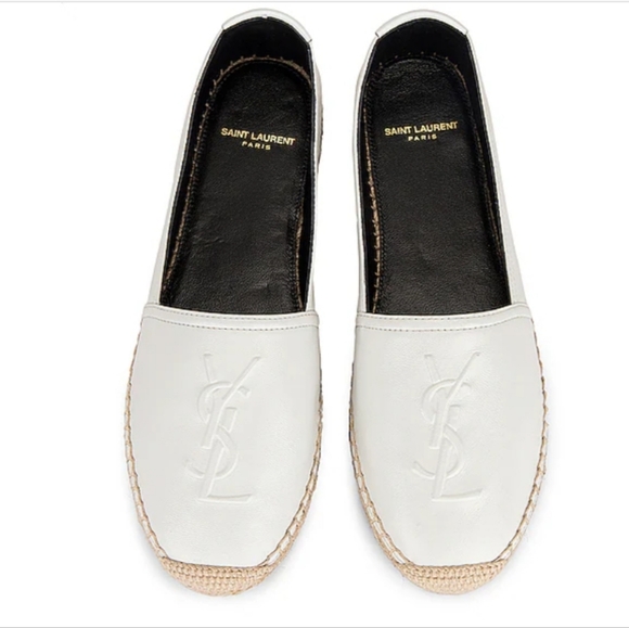 NIB YSL SAINT LAURENT White Monogram tonal leather espadrilles 36 - Picture 2 of 10